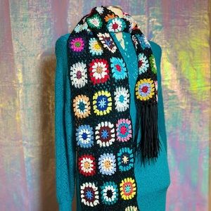 Handmade Multicolor Granny Square Crochet Scarf